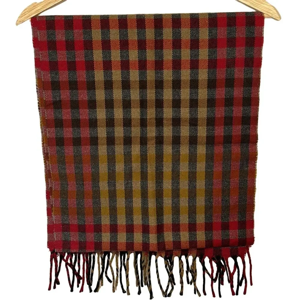 Christian Dior Scarf Plaid Red Beige Gorgeous Tassel Christmas